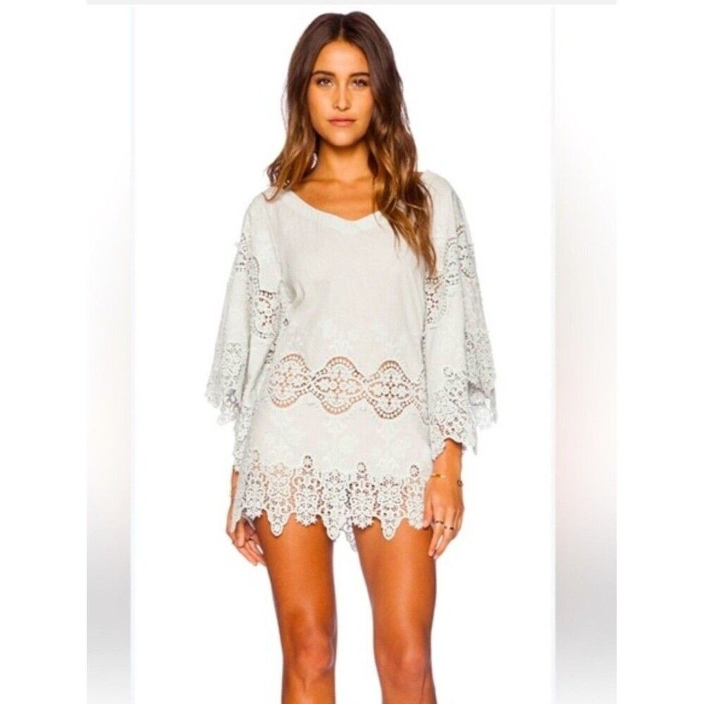 Eberjey Romantic Castaway Embroidered Kaftan Tunic Top Swim Cover Up Size S/M